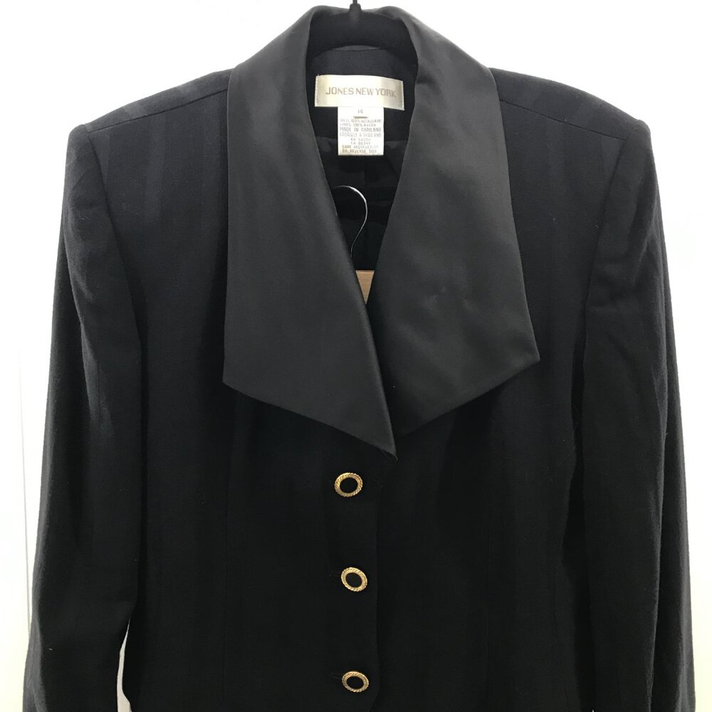 vintage Jones New York wool navy 2 piece skirt suit set size 14 - Picture 2 of 8